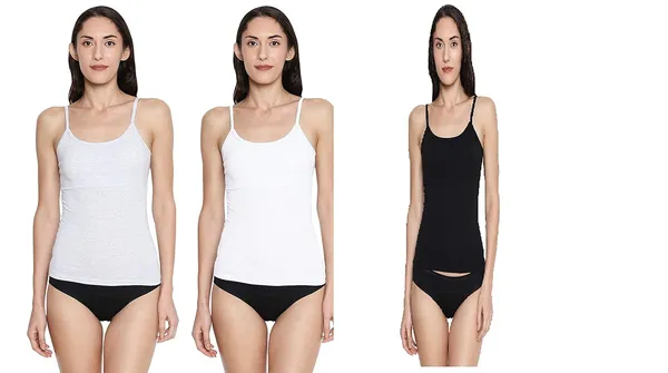 Black&White_Padded_Cotton_Rich_Soft_Camisole_Spaghetti_Tank_Top/Kurtis_Slip_Removable_Washable_Pads