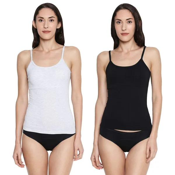 Grey&Black_Padded_Cotton_Rich_Soft_Camisole_Spaghetti_Tank_Top/Kurtis_Slip_Removable_Washable_Pads