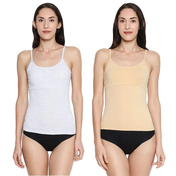 Grey_Skin_Padded_Cotton_Rich_Soft_Camisole_Spaghetti_Tank_Top/Kurtis_Slip_Removable_Washable_Pads