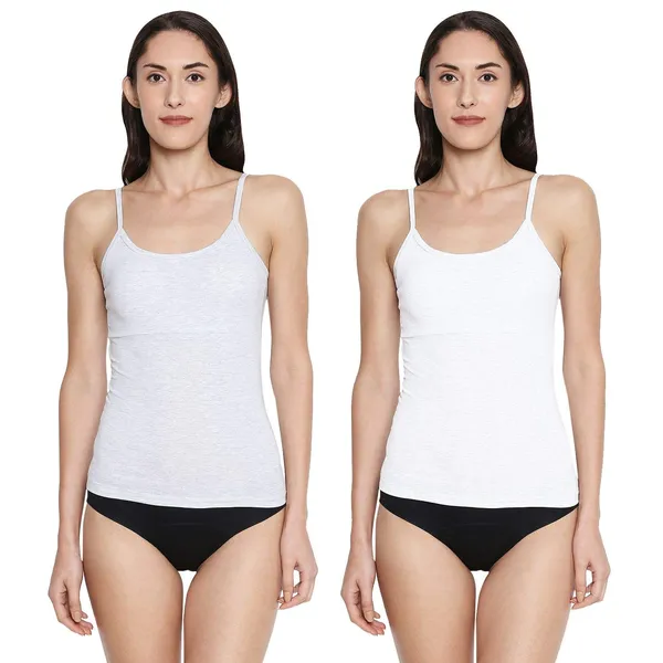 Grey&White_Padded_Cotton_Rich_Soft_Camisole_Spaghetti_Tank_Top/Kurtis_Slip_Removable_Washable_Pads