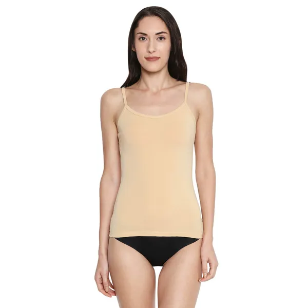Beige_Padded_Cotton_Rich_Soft_Camisole_Spaghetti_Tank_Top/Kurtis_Slip_Removable_Washable_Pads