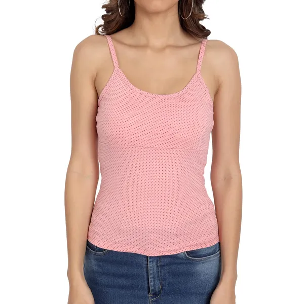 Charming_Pink_Padded_Cotton_Rich_Soft_Camisole_Spaghetti_Tank_Top/Kurtis_Slip/Removable_Washable_Pads