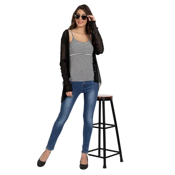 Black&White_Stripes_Padded_Cotton_Rich_Soft_Camisole_Spaghetti_Tank_Top/Kurtis_Slip/Removable_Washable_Pads