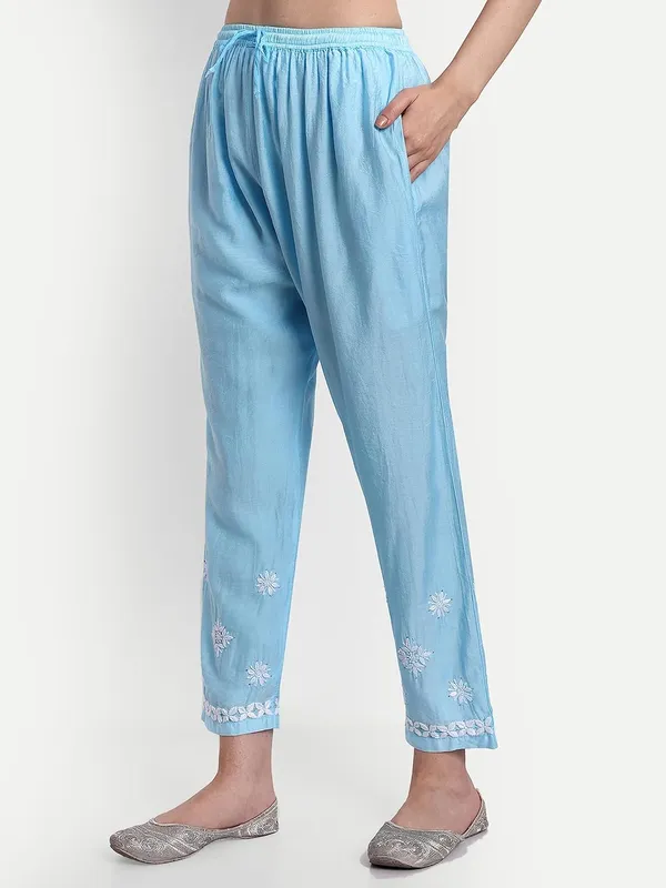 Sky_Blue_Lucknowi_Chikankari_Hand_Embroidered_Mukaish_Work_Kurta_Palazzo_Set_Chanderi_Silk