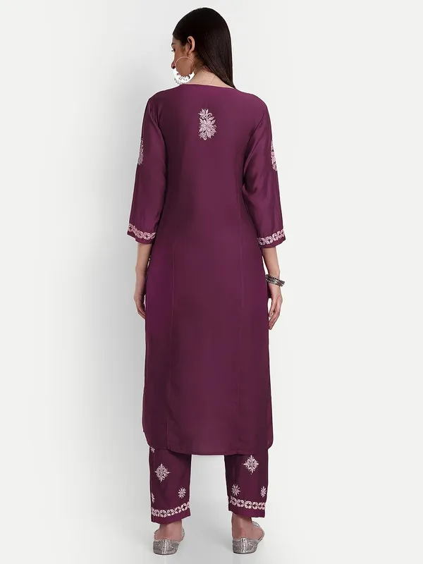 Wine_Lucknowi_Chikankari_Hand_Embroidered_Mukaish_Work_Kurta_Palazzo_Set_Chanderi_Silk