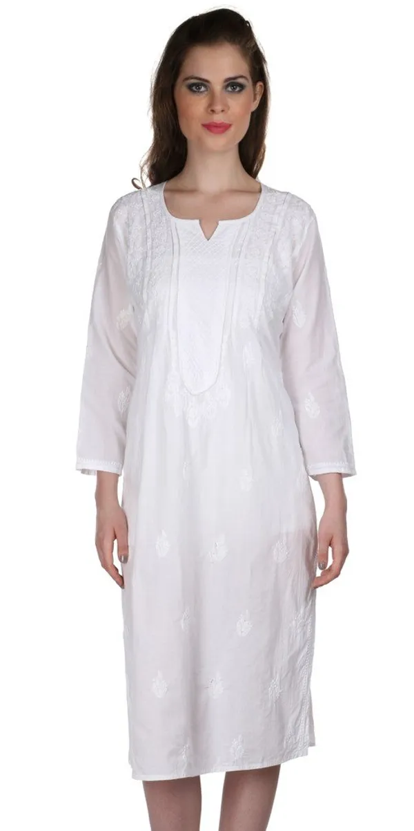 Pristine_White_Ladies_Dresses_Tops_Kurti_Long_Kurta_Hand_Embroidery_Handmade_Lucknow_Chikan