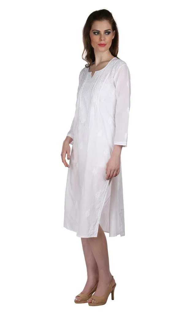 Pristine_White_Ladies_Dresses_Tops_Kurti_Long_Kurta_Hand_Embroidery_Handmade_Lucknow_Chikan