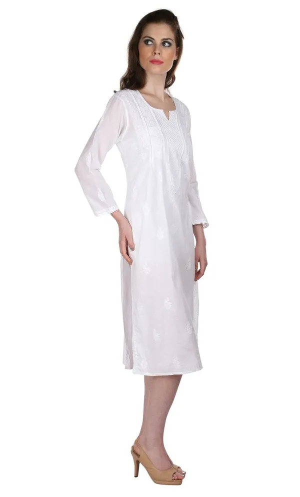 Pristine_White_Ladies_Dresses_Tops_Kurti_Long_Kurta_Hand_Embroidery_Handmade_Lucknow_Chikan