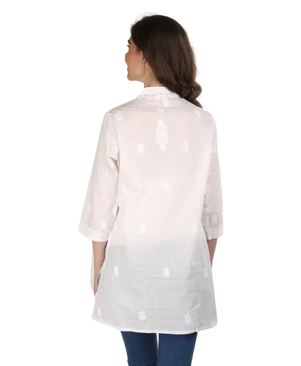 Pristine_White_Chikan_Hand_Embroidery_Cambric_Cotton_Kurta/Tunic