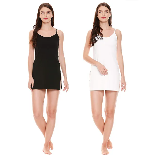 Black&White_Cotton_Rich_Camisole_Slip_Long_Kurti_Slip/Suit_Slip/Under_Shirt_Knee_Length_With_Adjustable_Strap