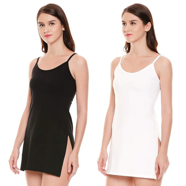 Black&White_Cotton_Rich_Camisole_Slip_Long_Kurti_Slip/Suit_Slip/Under_Shirt_Knee_Length_With_Adjustable_Strap
