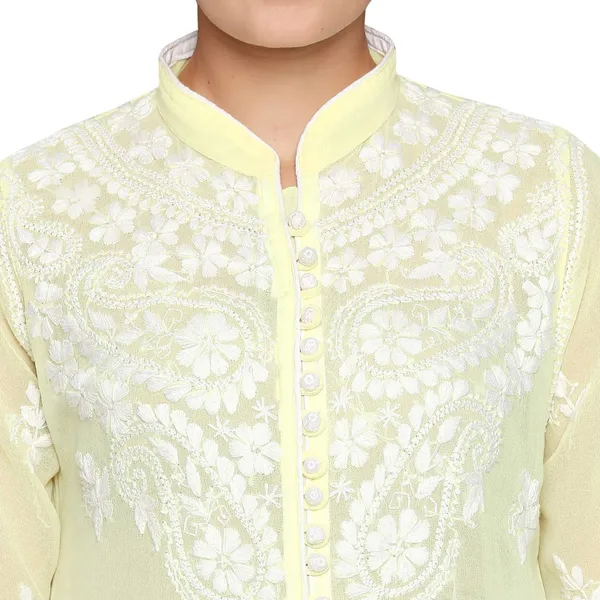 Sunshine_Yellow_Lucknowi_Chikankari_Hand_Embroidered_Long_Kurti