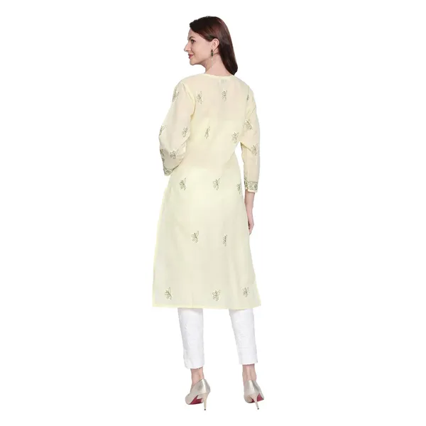 Lime_Green_Lucknow_Chikankari_Cotton_Kurtis_Cotton_Lucknowi_Chikan_Needlecraft_Kurta
