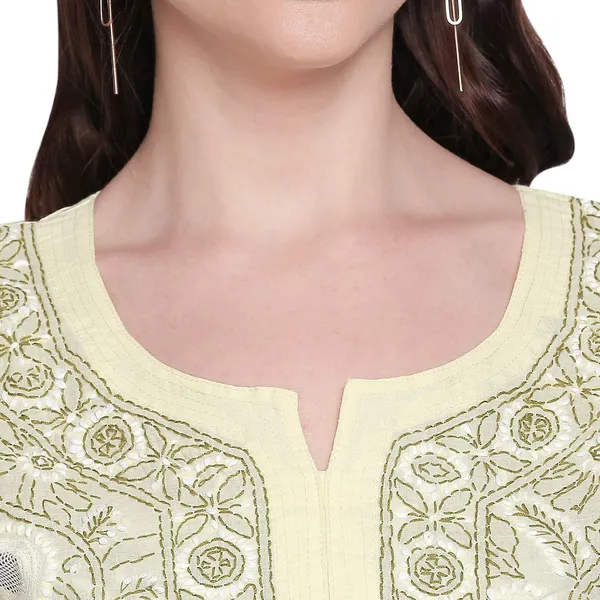 Lime_Green_Lucknow_Chikankari_Cotton_Kurtis_Cotton_Lucknowi_Chikan_Needlecraft_Kurta