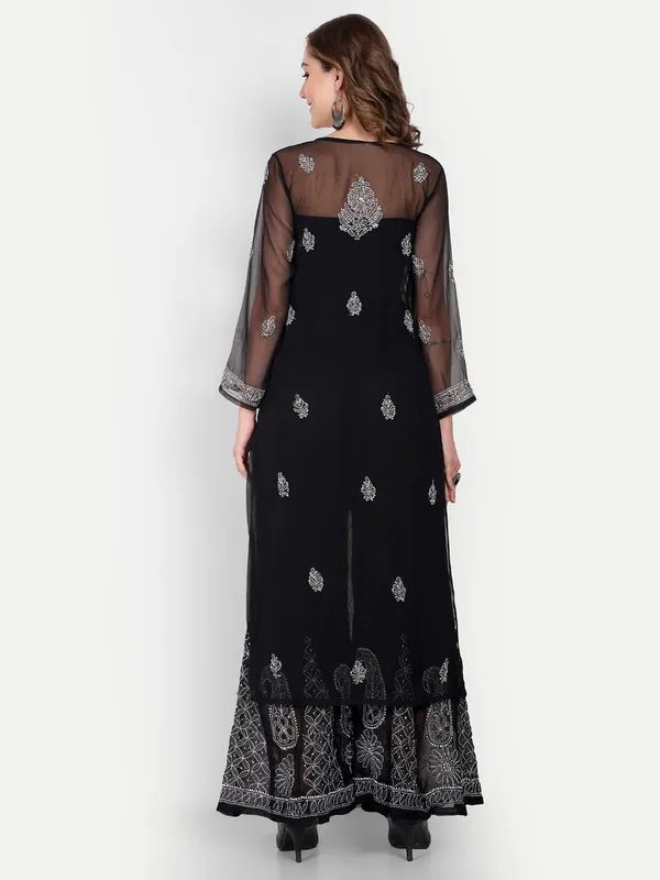 Black&White_Lucknowi_Chikankari_Hand_Embroidered_Long_Kurti_Sharara_Palazzo_Set_Georgette