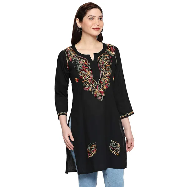 Charismatic_Black_Chikankari_Cotton_Kurtis_Lucknow_Chikankari_Tops
