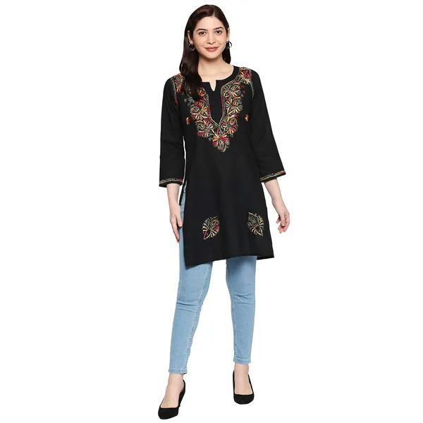 Charismatic_Black_Chikankari_Cotton_Kurtis_Lucknow_Chikankari_Tops