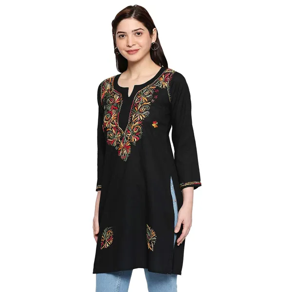 Charismatic_Black_Chikankari_Cotton_Kurtis_Lucknow_Chikankari_Tops