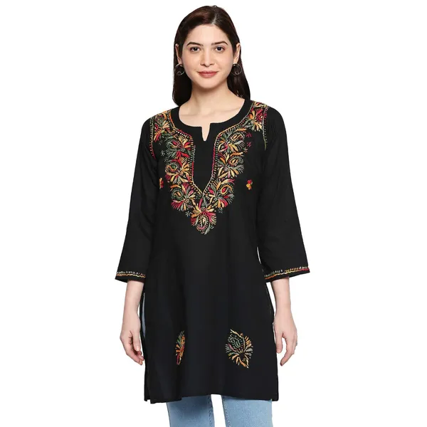 Charismatic_Black_Chikankari_Cotton_Kurtis_Lucknow_Chikankari_Tops