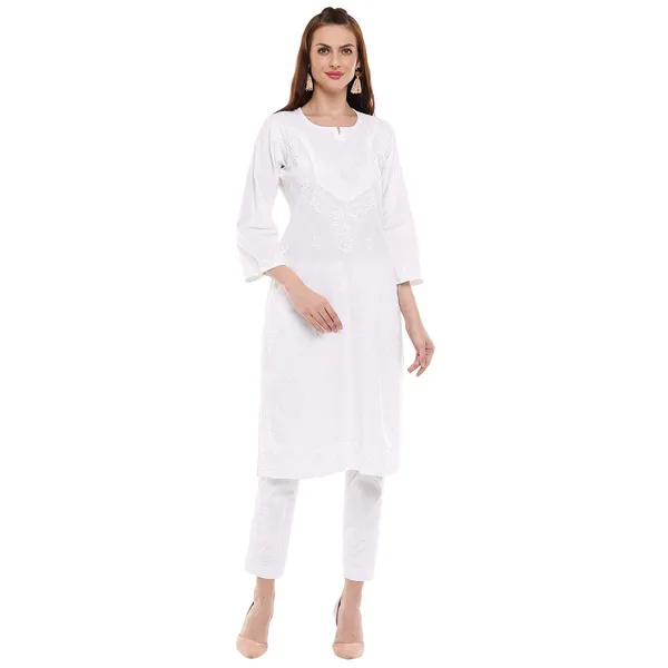 Pristine_White_Lucknow_Chikankari_Long_Kurtis_Cotton