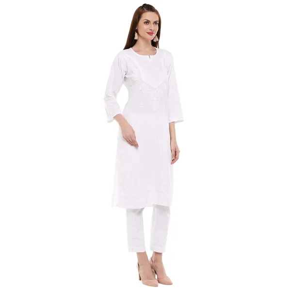 Pristine_White_Lucknow_Chikankari_Long_Kurtis_Cotton