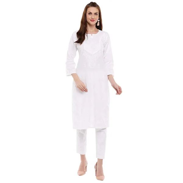 Pristine_White_Lucknow_Chikankari_Long_Kurtis_Cotton