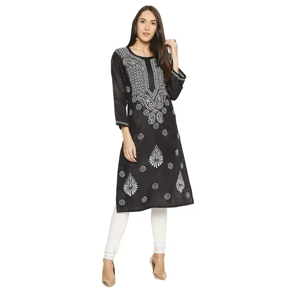 Charismatic_Black_Lucknow_Chikankari_Linen_Kurta_Lucknowi_Chikan_Hand_Embroidered_Linen_Long_Kurtis