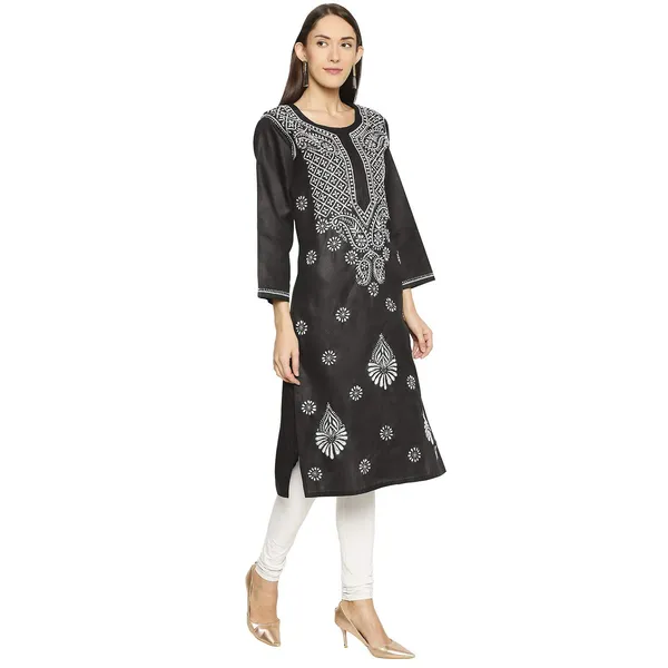 Charismatic_Black_Lucknow_Chikankari_Linen_Kurta_Lucknowi_Chikan_Hand_Embroidered_Linen_Long_Kurtis