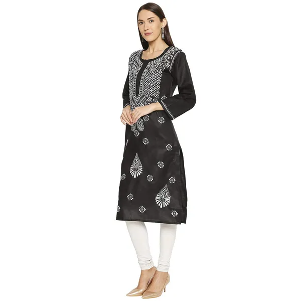 Charismatic_Black_Lucknow_Chikankari_Linen_Kurta_Lucknowi_Chikan_Hand_Embroidered_Linen_Long_Kurtis