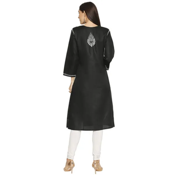 Charismatic_Black_Lucknow_Chikankari_Linen_Kurta_Lucknowi_Chikan_Hand_Embroidered_Linen_Long_Kurtis