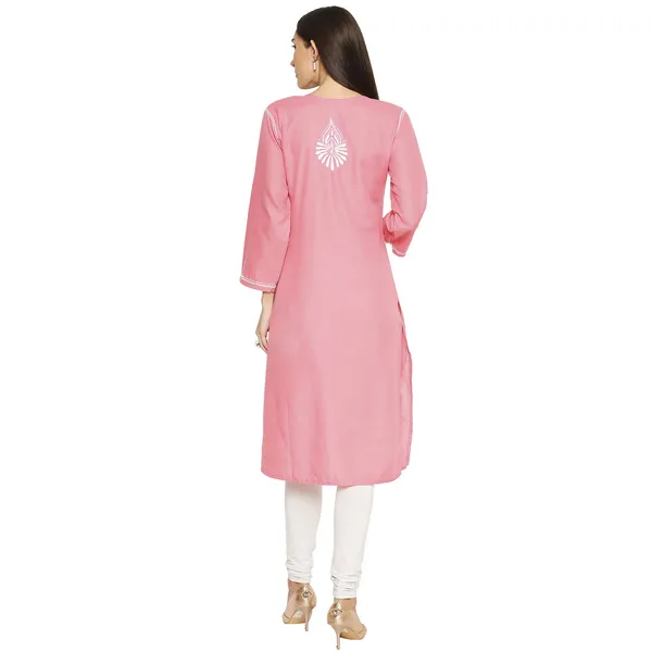 Hot_Pink_Lucknow_Chikankari_Linen_Kurta_Lucknowi_Chikan_Hand_Embroidered_Linen_Long_Kurtis