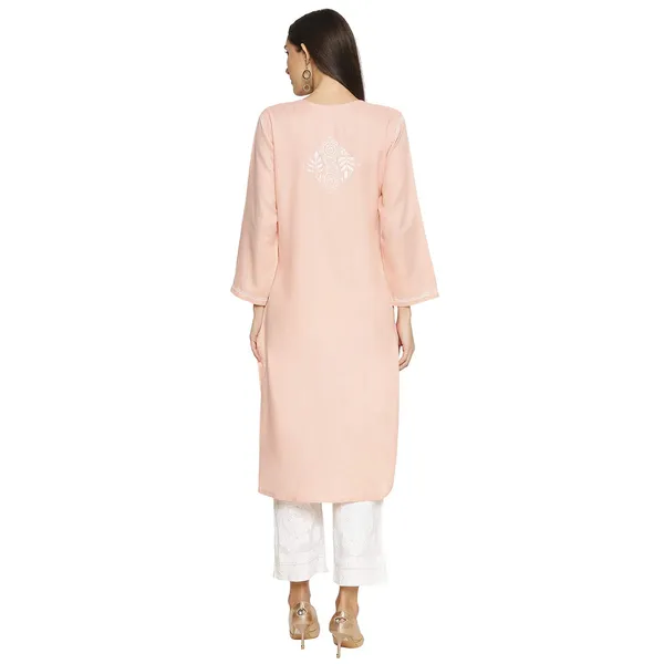 Peachpuff_Lucknow_Chikankari_Linen_Kurta_Lucknowi_Chikan_Hand_Embroidered_Linen_Long_Kurtis