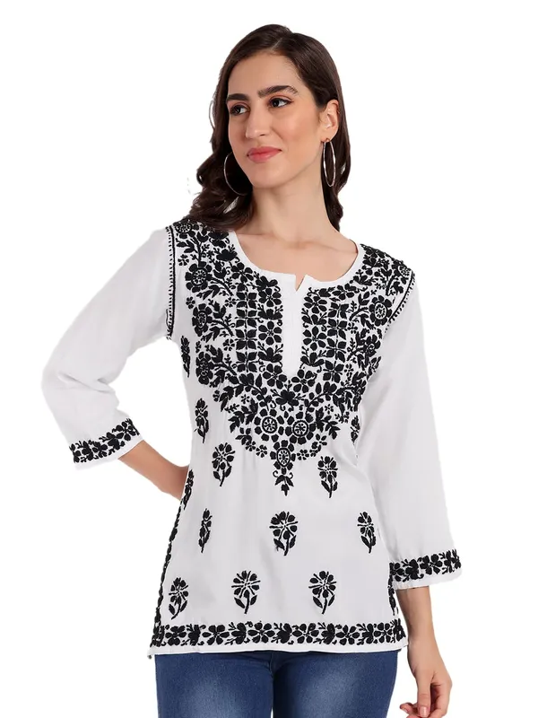 Pristine_White_Chikankari_Hand_Embroidered_Tops_Short_Kurti_Blouse_Cotton