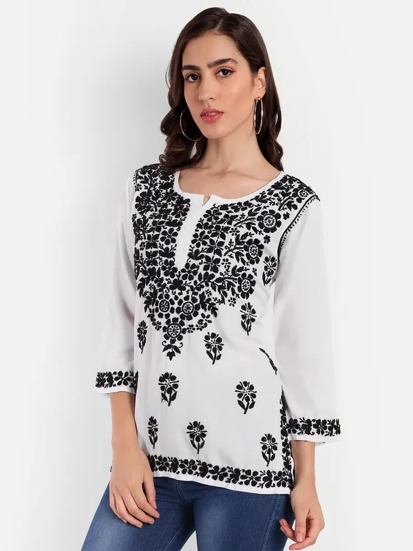 Pristine_White_Chikankari_Hand_Embroidered_Tops_Short_Kurti_Blouse_Cotton