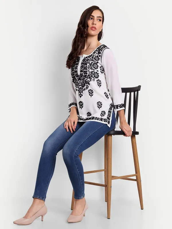 Pristine_White_Chikankari_Hand_Embroidered_Tops_Short_Kurti_Blouse_Cotton
