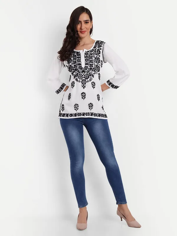 Pristine_White_Chikankari_Hand_Embroidered_Tops_Short_Kurti_Blouse_Cotton
