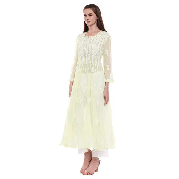 Lime_Green_Anarkali_Chikankari_Georgette_Kurta_Lucknowi_Chikan_56_Kali_Anarkali_Hand_Embroidered_Long_Needlecraft_Kurtis