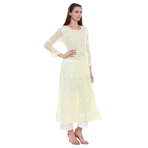 Lime_Green_Anarkali_Chikankari_Georgette_Kurta_Lucknowi_Chikan_56_Kali_Anarkali_Hand_Embroidered_Long_Needlecraft_Kurtis