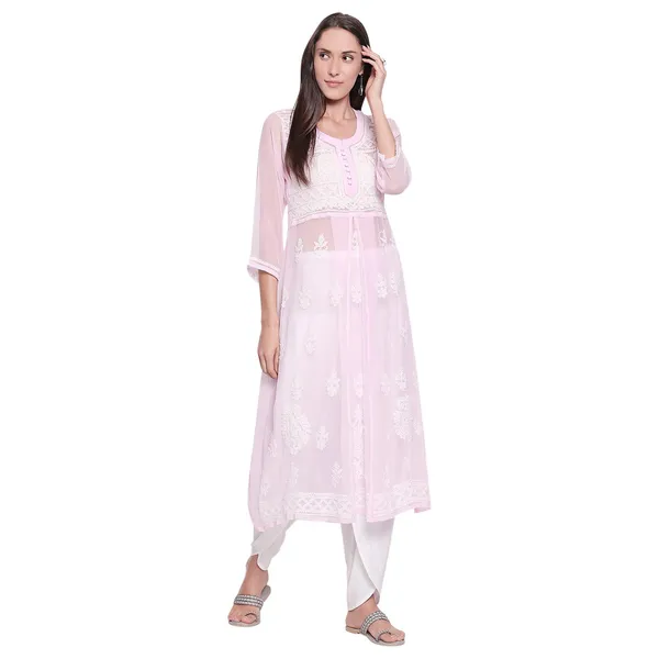 Pretty_Pink_Lucknow_Chikankari_Georgette_Kurta_Chikan_Hand_Embroidered_Needlecraft_Long_Kurtis