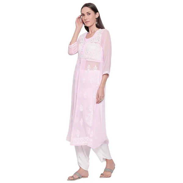 Pretty_Pink_Lucknow_Chikankari_Georgette_Kurta_Chikan_Hand_Embroidered_Needlecraft_Long_Kurtis