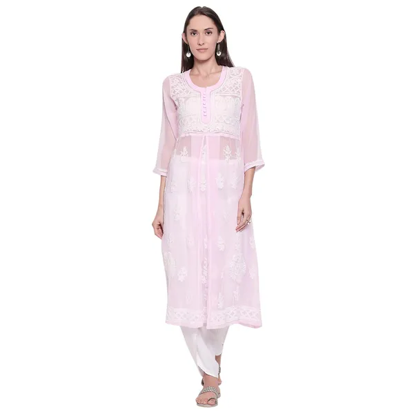 Pretty_Pink_Lucknow_Chikankari_Georgette_Kurta_Chikan_Hand_Embroidered_Needlecraft_Long_Kurtis