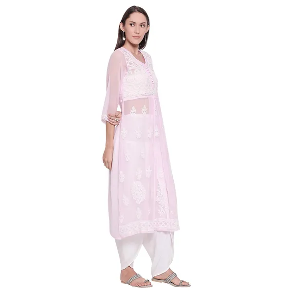 Pretty_Pink_Lucknow_Chikankari_Georgette_Kurta_Chikan_Hand_Embroidered_Needlecraft_Long_Kurtis