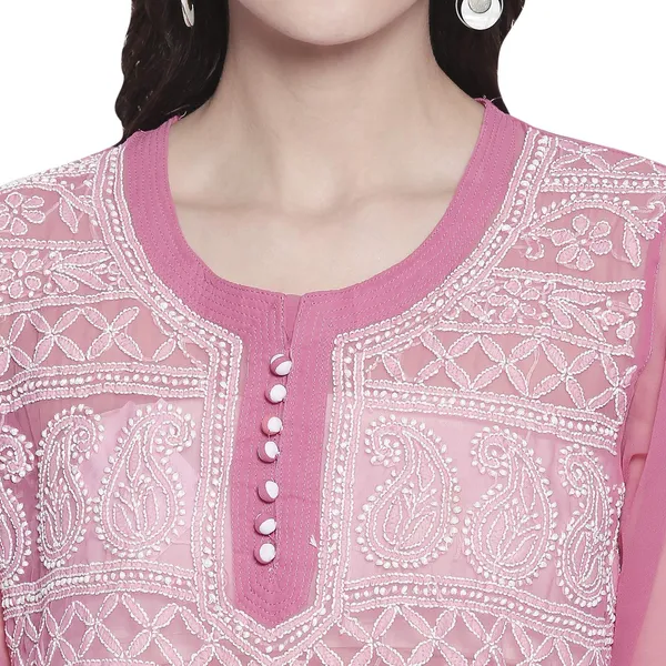 Rose_Pink_Lucknow_Chikankari_Georgette_Kurta_Chikan_Hand_Embroidered_Needlecraft_Long_Kurtis