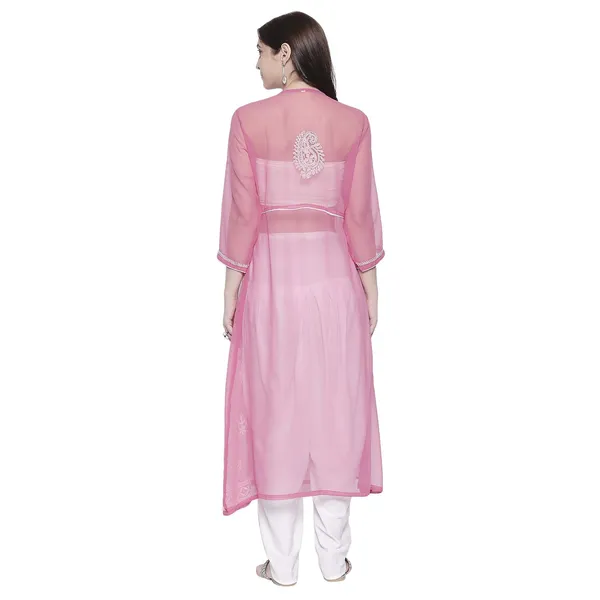 Rose_Pink_Lucknow_Chikankari_Georgette_Kurta_Chikan_Hand_Embroidered_Needlecraft_Long_Kurtis