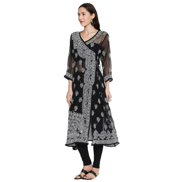 Charismatic_Black_Lucknow_Chikankari_Hand_Embroidered_Angrakha_Long_Kurti_Georgette