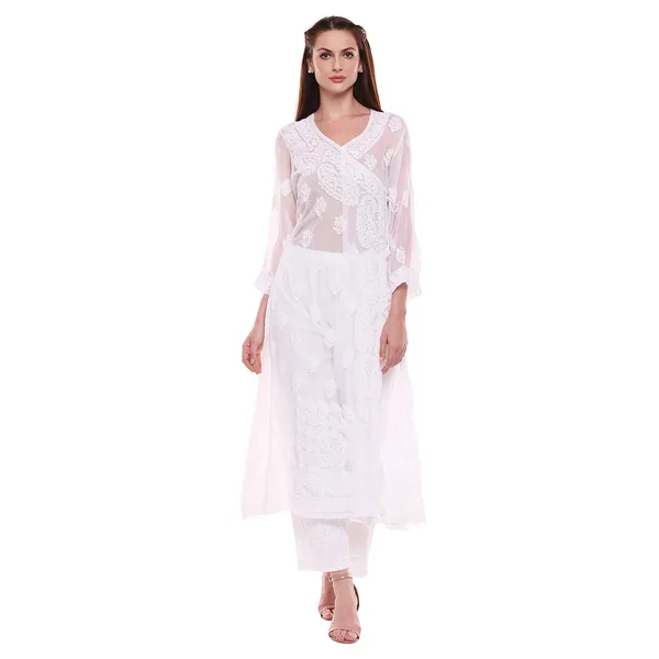 Pristine_White_Lucknow_Chikankari_Hand_Embroidered_Angrakha_Long_Kurti_Georgette