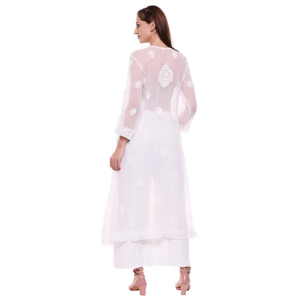 Pristine_White_Lucknow_Chikankari_Hand_Embroidered_Angrakha_Long_Kurti_Georgette