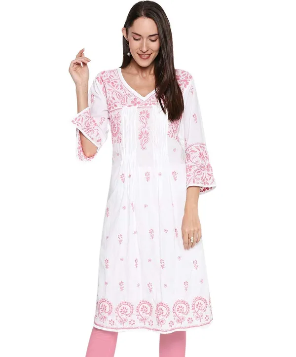 Pretty_Pink_Lucknow_Chikankari_Long_Kurti_Hand_Embroidered_Kurta_Cotton