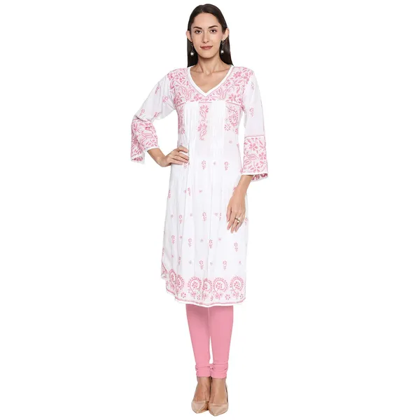 Pretty_Pink_Lucknow_Chikankari_Long_Kurti_Hand_Embroidered_Kurta_Cotton