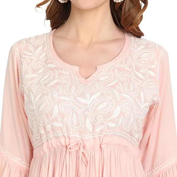 Peach_Puff_Lucknow_Chikankari_Hand_Embroidered_Fit_And_Flared_Top_Short_Kurti_Cotton